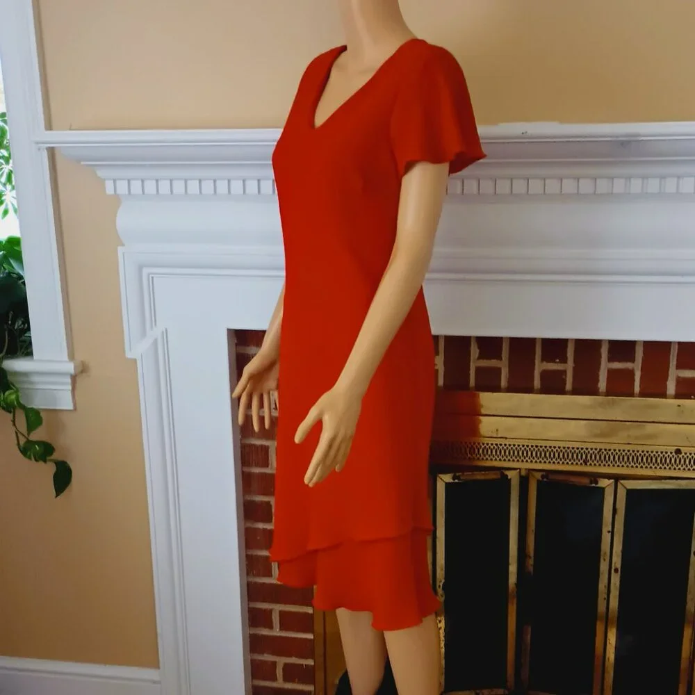 SL Fashion Vintage Red Layered Dress 8  V Neck Short Flutter Sleeve Fully Lined